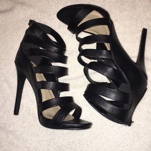 Black horizontal strappy heels!
